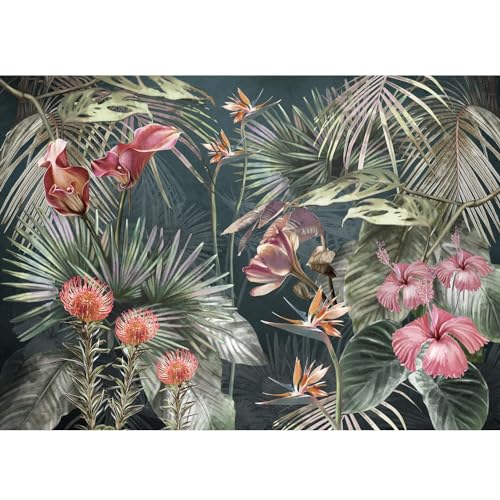 Runa Art Fototapete Blumen Modern Vlies Wohnzimmer Schlafzimmer - Made in Germany - 308 x 220 cm Grün Rosa 9561010a