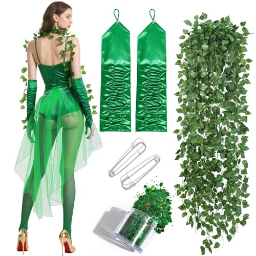 Maazusa Ivy Kostüm für Erwachsenen 5Stück Feen-Kostüm Zubehör mit Ivy Netzgarn Ranken, Paillettenhandschuhen, Karneval Feen Verkleidung Damen Kostüme für Karneval Fasching Party