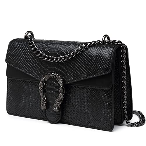 Travistar Crossbody Bag Umhängetasche Damen - Kette Handtasche Klein Schultertasche Leder Cross Body Tasche Mode Schlange Gedruckt Abendtasche mit Verstellbarer Ketten-Schulterriemen Schwarze