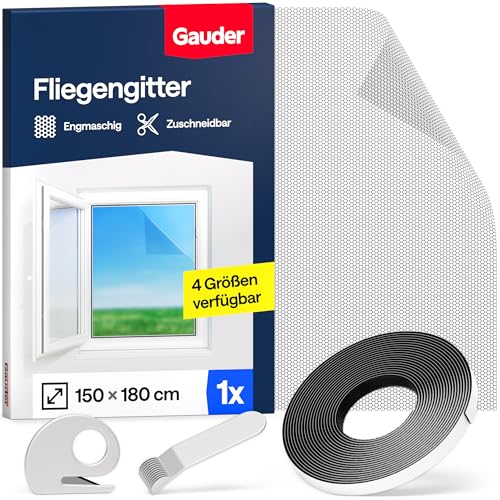 GAUDER Fliegengitter für Fenster - Insektenschutz ohne Bohren - Fliegengitter mit Klettband - Fliegennetz aus Polyester - Mückennetz & Moskitonetz für Fenster (150 x 180 cm - schwarz)
