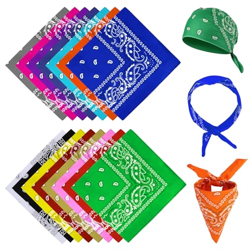 zhufubao 15 Stück Bandanas, 15 Farben Bandana Damen Herren, Polyester Paisley Bandana, 54 x 54cm Bandanas Kopftuch, Nickitücher für Kopf, Hals, Arme