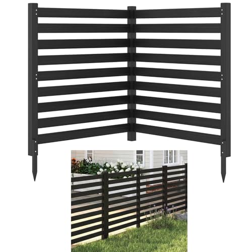 COSTWAY Gartenzaun 4-teilig, Zaun mit 6 Pfählen, 98 x 107 cm, Sichtschutzzaun aus Holz, Steckzaun Lamellenzaun, Tannenholz, freistehender Sichtschutz für Garten Terrasse (2 Pack,Schwarz)