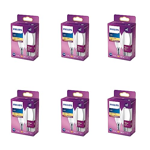 Philips Vorteilspaket - E14 - Kerzen LED Lampe - Matt - 25W - Nicht dimmbar - Warmweißes Licht - Set 12 Stück