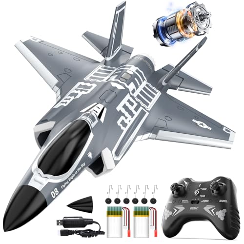 DEERC F35 4 Kanal Brushless RC Flugzeug für Erwachsene, ferngesteuertes Flugzeug, EDF Kampfjet, 2,4 GHz, 6 Achsen Gyro Stabilisator, EPP RTF, einfach zu fliegen für fortgeschrittene Spieler