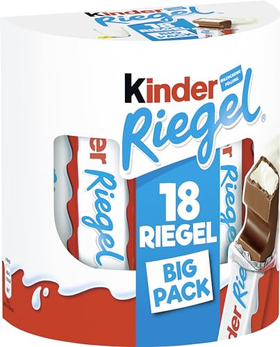Kinder Riegel - 18 Einzelriegel, einzeln verpackte Schokoriegel, zartschmelzende Vollmilchschokolade mit Milchcremefüllung, ohne Farb- und Konservierungsstoffe, 378g