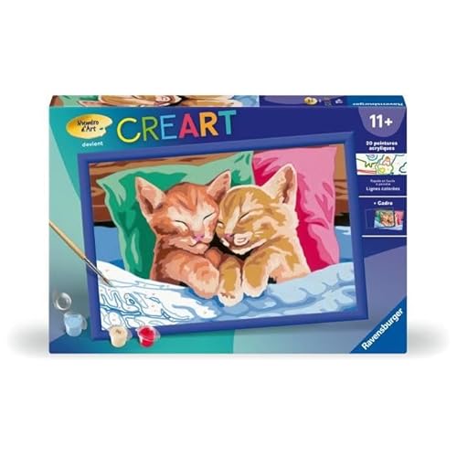 Ravensburger CreArt Kids 31 x 21 cm – Kunstnummer – Schlafende Kätzchen – Malset nach Zahlen – ab 11 Jahren – 25998