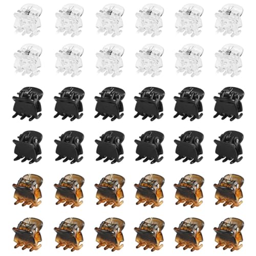 WeddHuis 36 Stück Mini Haarspangen, Klein Haarklammer, Klaue Clips, Rutschfestem Griff, für Design, Kinder und Erwachsene (1 cm) (Schwarz, Braun, Weiß)