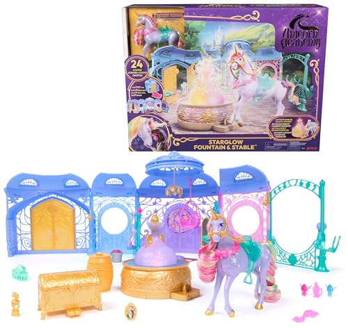 Unicorn Academy – Stall 90 cm, Original Spielset zur Netflix Serie, inklusive Einhorn, Lichtwechsel-Brunnen mit Soundeffekten und umfangreichem Zubehör, für Kinder ab 4 Jahren