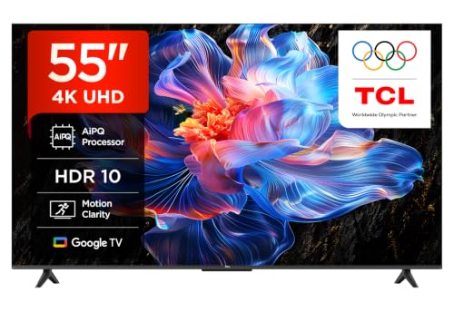TCL 55V6C 55 Zoll Direct LED TV, 4K HDR Fernseher, Smart TV mithilfe von Google TV (Dolby Audio, Motion Clarity, Kompatibel mit Google Assistant & Alexa)