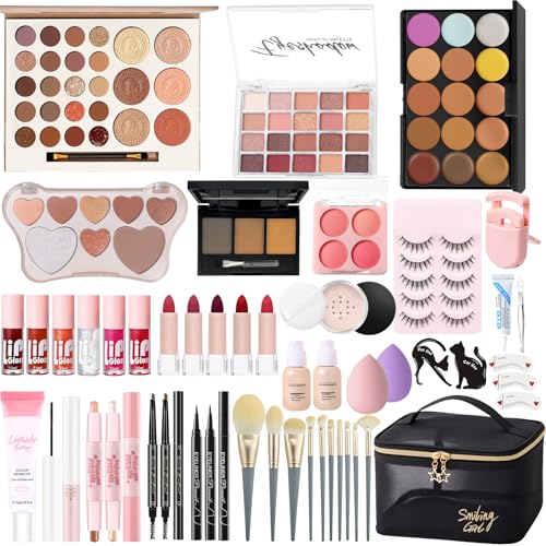 All in One Make Up Set, Make-up Set, Schminkset für Teenager, Mädchen und Frauen, Kosmetik Geschenkset mit Lidschatten Concealer Palette, Foundation, Mascara, Eyeliner, Lip Gloss, Lippenstift, Pinsel