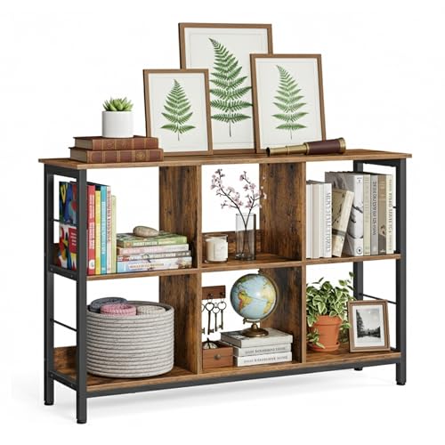 Relaxdays Regal Industrial, 6 Fächer, Holzoptik, Vintage Bücherregal, HBT: 80x120x33 cm, Sideboard, schwarz/Dunkelbraun