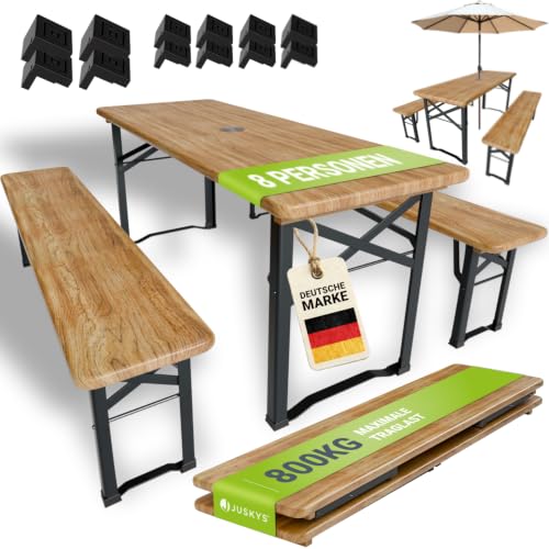 Juskys Bierzeltgarnitur Bichl 3-teilig & klappbar 170x46x77 cm - Gartenmöbel Set Biertisch & 2 Bierbänke - Festzeltgarnitur Holz Camping Garnitur