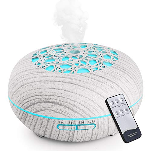 WD&CD Aroma Diffuser Luftbefeuchter 550ml mit Fernbedienung, Ultraschall Vernebler Duftlampe Öle Diffusor mit 7 Farben LED Wasserlose Abschaltautomatik - Weiß