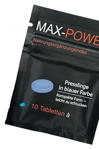 MAX POWER – 10 blaue Tabletten – koffeinhaltiges Nahrungsergänzungsmittel mit Guarana & Koffein – für Frauen & Männer