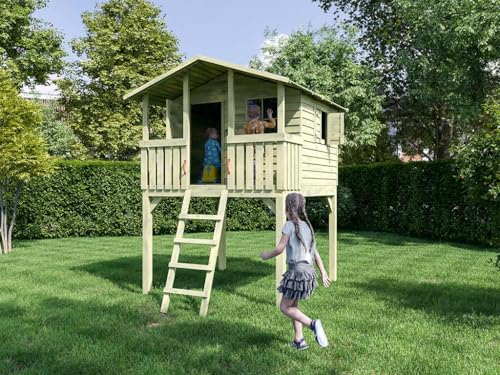 Belladoor Stelzenhaus SMART PLUS Leon Braun Grün, Kesseldruckimprägniertes Kiefernholz Stelzenhaus Mit Podest, Inklusive Leiter Und Fußboden, Vormontierte Wandelemente Für Einfachen Aufbau, 205 x 1...