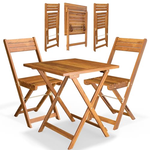 Casaria® Balkonmöbel Set 2 Personen Wetterfest Holz Vormontiert Klappbar 110kg Belastbarkeit Balkon Garten Terrassenmöbel Gartenmöbel 3-TLG Akazie