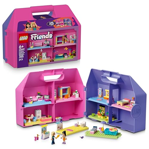 LEGO Friends Kreativer Puppenhauskoffer - Reisespielzeug mit 8 Zimmer Haus, 2 Minifiguren & Zubehör - Kinderzimmer Deko - Geschenkidee für Mädchen ab 6 Jahren - 42697