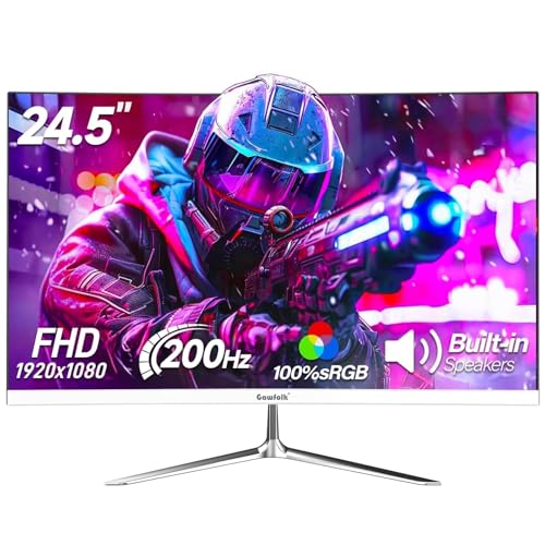 Gawfolk 24,5 Zoll Gaming Monitor 200 Hz, PC Bildschirm mit Lautsprechern, FHD 1920x1080 Rahmenlose Computermonitore, IPS Monitor, Adaptive Sync, 100% sRGB, DisplayPort, HDMI, Augenpflege