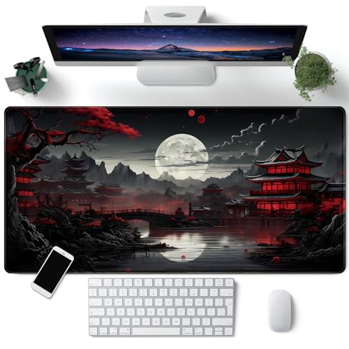 Großes Gaming-Mauspad XXL 900 x 400 mm Gamer Mouse Pad mit Nähten an den Rändern – unter der Schreibtischunterlage – Zubehör für Büro, Unterseite aus rutschfestem Gummi Xin (Oberfläche, 900x400mm)