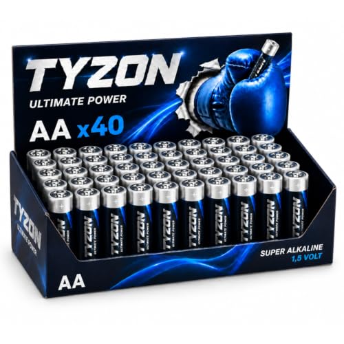 Tyzon® AA Alkalibatterien, 40 Stück – Langlebig & Leistungsstark, Ideal für Haushalts- und Elektronikgeräte