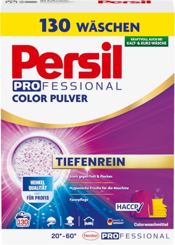Persil Professional Color Pulver Tiefenrein (130 Waschladungen), Colorwaschmittel für tiefenreine Wäsche und eine hygienisch frische Maschine, auch bei Kalt- & Kurz-Wäsche, effektiv ab 20 °C