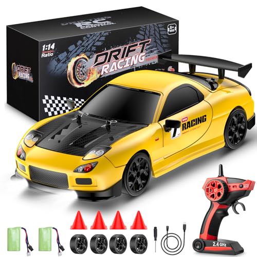 ReinbowRiff 1:14 Drift Ferngesteuertes, 2,4GHz Fernsteuer Renn Drift Auto 28 km/h 4WD RC Drift Auto,RTR mit LED Leuchten RC Drift Car，EIN Spielzeug für Kinder, Jugendliche