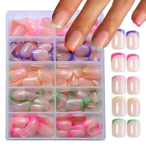 Tapufitil 240 Stück Französische Spitze Aufklebbares Kurzes Quadratisches Nagelset Vollständige Abdeckung Acryl Zum Aufkleben Wiederverwendbar Glänzende Kunstnägel Für