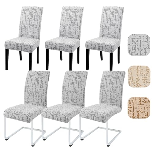 Alishomtll Stuhlhussen 6er Set Universal Stretch Kurzflor Stuhlhussen Schwingstuhl Elastische Abnehmbar Jacquard Stuhlbezug Waschbarer Hussen für Stühle für Esszimmer Hotel Bankett (Hellgrau, 6 Stück)
