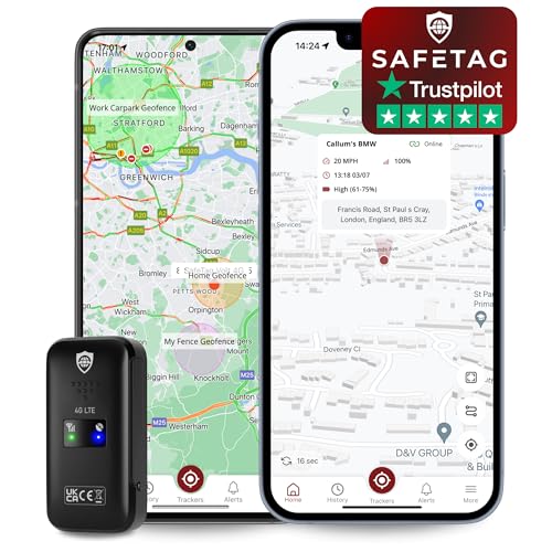 SafeTag Mini 4G – Mini wiederaufladbarer 4G LTE GPS-Tracker, Auto, Motorrad usw. 34–205 Länder, Echtzeit-Tracking, 7-tägige kostenlose Testversion – SIM inklusive, 12 Monate Garantie