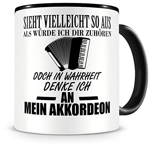 Samunshi® Akkordeon Tasse mit Spruch Geschenk für Musiker Tasse Akkordeon Becher Kaffeebecher Lustige Tassen zum Geburtstag Teetasse schwarz 300ml
