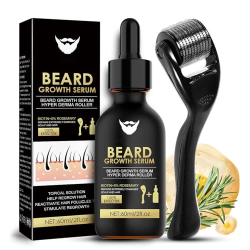 Shefave Beard Growth Kit Haare Bartpflege Set für Männer - Microneedling Roller und Hair Growth Serum, Bartöl mit Biotin & 5% Rosmarin, Bart Roller Haarausfall, Haarwachstum Beschleunigen