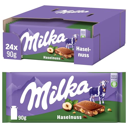 Milka Alpenmilch-Schokoladentafel mit Haselnussstückchen – 24 x 90 g