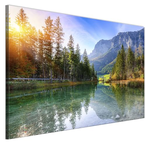 LUMASOUL Wandbilder Wohnzimmer Leinwandbild Landschaft See Natur 120x80 cm