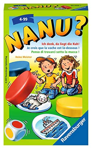 Ravensburger 23063 - Nanu? Mitbringspiel für 2-4 Spieler, Merkspiel ab 4 Jahren, kompaktes Format, Reisespiel, Würfelspiel - Geburtstagsgeschenke