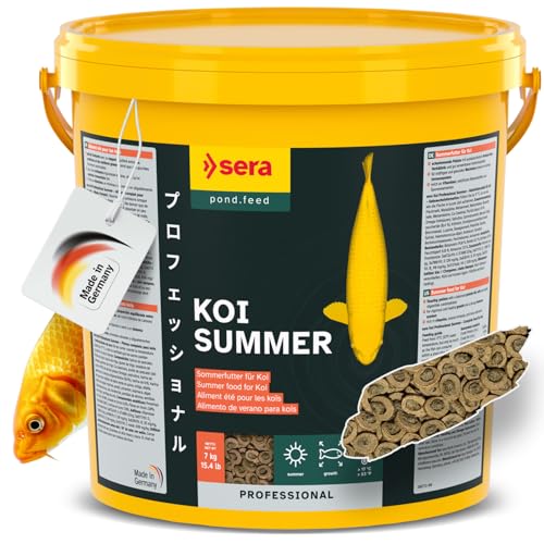 sera Koi Professional Summer 21 L (7 kg) | Energiereiches Fischfutter für aktive Fische im Sommer | Koi Futter für Temperaturen über 17 °C | Koifutter mit Ring-Kern-Pellets | Fischfutter Teich