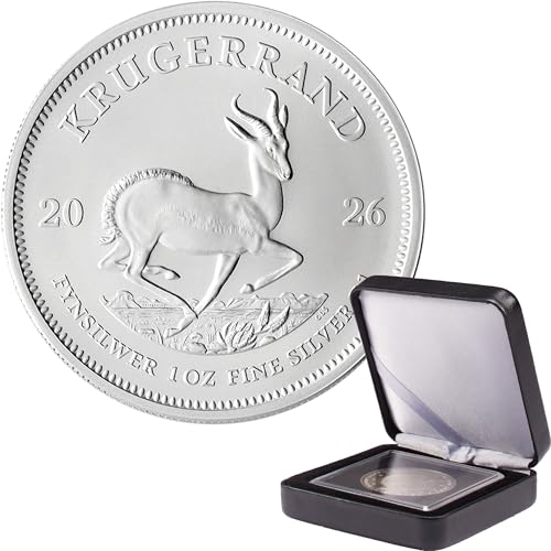 Silbermünze 1 oz Krügerrand | Aktueller Jahrgang | Feinsilber 999 | In Münzkapsel & schwarzem Etui | Inkl. Grußkarte | Geschenk & Sammlermünze