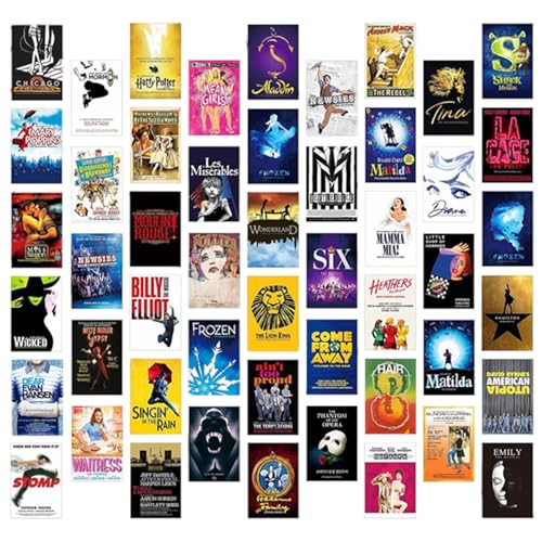 YUZHEDM 50 Stück Vintage Poster, Poster Set, Wandposter, Wandbilder, Vintage Bilder, Ästhetik Deko, Wandbild, Geeignet für Schlafzimmer, Wohnzimmer, Arbeitszimmer, Wohnheim und Büro (Musicals)