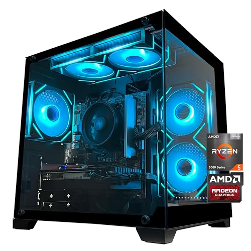 Gaming-PC, Desktop-Computer, AMD Ryzen 5 5500, RX6500XT 4GB Grafikkarte, 16 GB DDR4-RAM, 512 GB NVMe-SSD, ARGB-Lüfter, geeignet für Gaming, Design und Büro, Sea-View-Gehäuse, vorgefertigter Tower