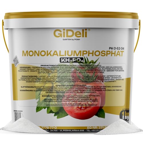 GiDeli Monokaliumphosphat 1kg in Eimer - Phosphor Dünger mit einem Breiten Anwendungsspektrum- Kalium Dünger der den Geschmack von Obst und Gemüse Verbessert