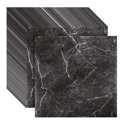 CYEER 40 Stück Vinylboden Selbstklebend (3,6m²) – 30x30cm PVC Bodenfliesen in Marmor-Optik Schwarz – Wasserfester Bodenbelag für Küche, Bad & Wohnzimmer – DIY Klebefliesen für schnelle Renovierung