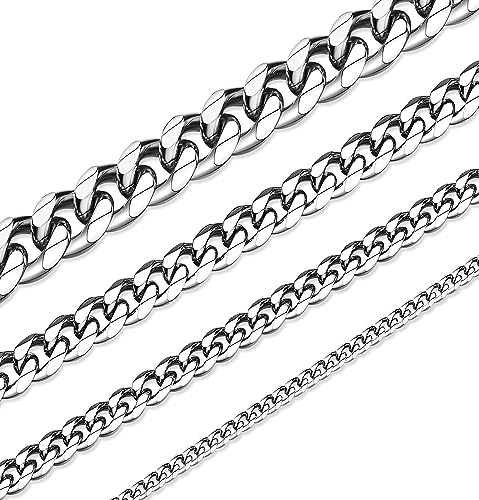 XIRUVE Breite 3mm/5mm/7mm/10mm, Länge 36-76cm Wählbar Klassische Massiv Panzerkette Herren Damen Edelstahl Halskette (S,3mm,55cm)