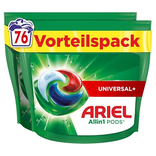 Ariel Waschmittel Pods All-in-1, Flüssigwaschmittel Kapseln 76 Waschladungen, Universal+, Kraftvolle Fleckentfernung ab der 1. Wäsche