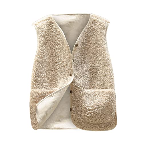 Generisch Teddy Fleece Weste Damen Ärmellos Fleecejacke Kurz V-Ausschnitt Teddyfleece Jacke Locker Komfortabel Weste Winter Warm Teddyweste Outdoor Winterjacke Plüschweste Damen Übergangsjacke