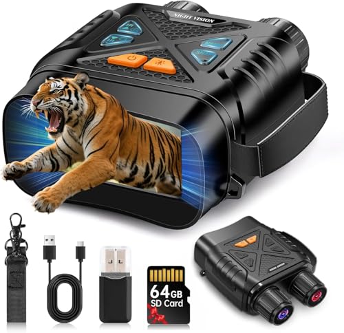 JUOIFIP Nachtsichtbrille, Nachtsichtfernglas für Erwachsene, 10X Digitalzoom 7X Infrarotfernglas mit 64 GB TF-Karte für Fotos und Videos für Camping im Freien und Wildtierbeobachtungen