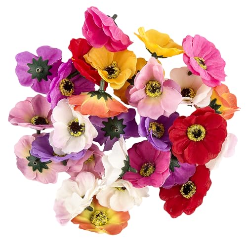 Ideen mit Herz Deko-Blüten, Kunstblumen, Blüten-Köpfe, Verschiedene Sorten, ca. Ø 4-5 cm (Anemone - bunt - 27 Stück)