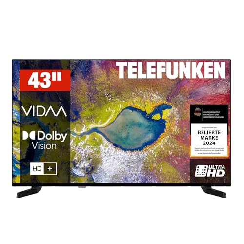 TELEFUNKEN D43U790B2CW43 Zoll Fernseher VIDAA Smart TV, 4K UHD Auflösung, HDR Dolby Vision, Triple-Tuner, LED TV, Schwarz (2026)