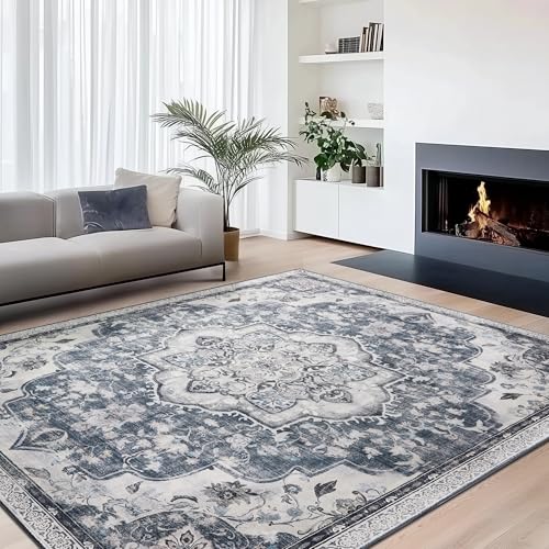 SONGMICS HOME Vintage Teppich, 120 x 170 cm, Wohnzimmerteppich, Schlafzimmerteppich, Waschbarerteppich, Rutschfester Teppich, für Küche, Flur, Esszimmer, Taubengrau TAR032G01