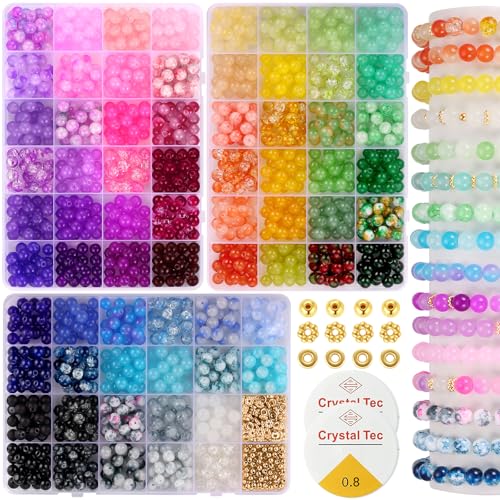 Funtopia 70 Farben Perlen für Armbänder, 8mm 1540 Stück Perlen Set