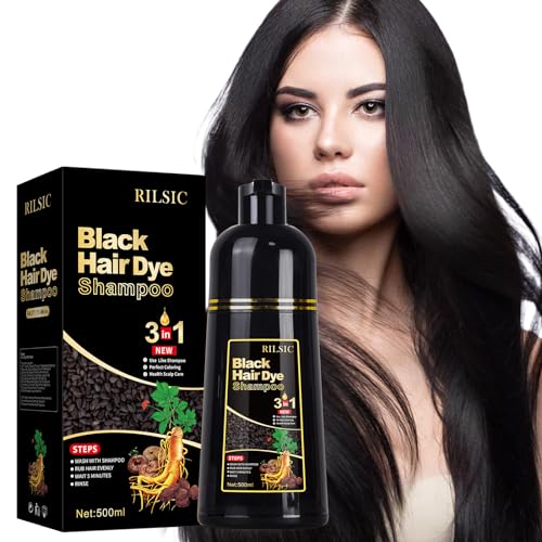 Schwarze Haarfärbeshampoo für Graues Haar, 500ML Black Hair Dye Shampoo 3-in-1, Haarfarbe Shampoo, Natürliches Haarfärbeshampoo, Sofort-Haarfarben-Shampoo Gegen Graue Haare für Männer Frauen