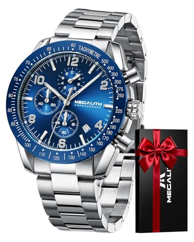 MEGALITH Uhren Herren Chronograph Armbanduhr: Analog Quarz Wasserdicht Edelstahl Herrenuhren - Geschenke für Business Lässig Männer